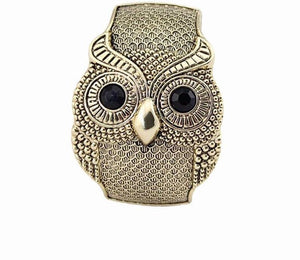 SUSENSTONE Retro Vintage Crystal Large Eye Owl Animal Cuff Wide Bangle Bracelet