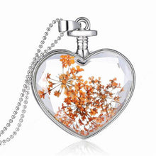Load image into Gallery viewer, Dry Flower Heart Glass Wishing Bottle Necklace