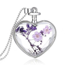 Load image into Gallery viewer, Dry Flower Heart Glass Wishing Bottle Necklace