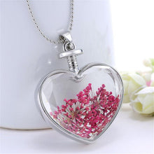 Load image into Gallery viewer, Dry Flower Heart Glass Wishing Bottle Necklace