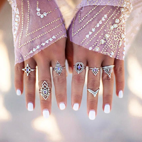 10pcs/Set Bohemian Vintage Silver Stack Rings