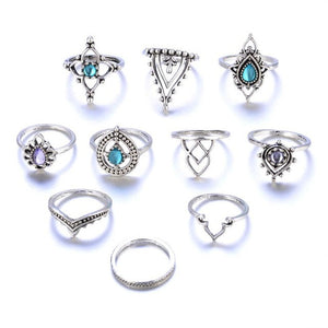 10pcs/Set Bohemian Vintage Silver Stack Rings