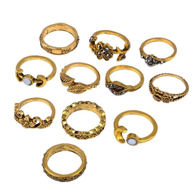 11pcs/set Bohemian Vintage Silver Stack Rings