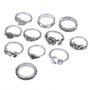 11pcs/set Bohemian Vintage Silver Stack Rings