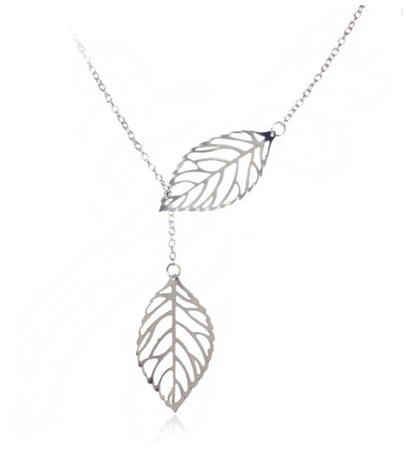 Simple Metal Double Leaf Necklace