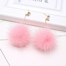 Load image into Gallery viewer, Cute Rabbit Fur Ball PomPom Long Drop Earrings