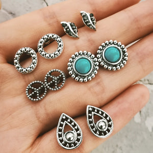 Bohemian Flower Leaves Stone Stud Earrings