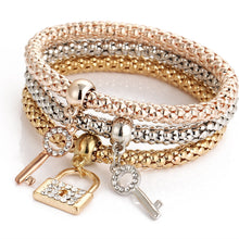 Load image into Gallery viewer, 3Pcs/Set Fashion  Key Lock Elastic Charm Bracelets