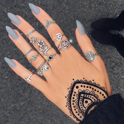 Bohemian Silver knuckle Ring Set