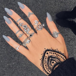 Bohemian Silver knuckle Ring Set