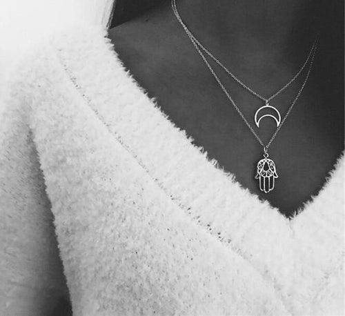 docona Vintage Silver  Layered Necklace