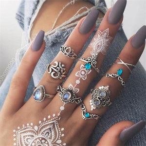 Lotus Cross Double Geometric  Ring Set